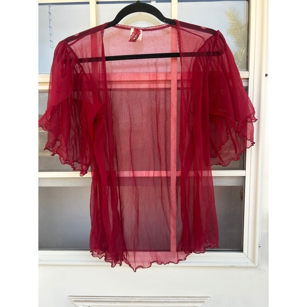S.G. for Escante Vintage Red Sheer  Flutter Sleeve Sheer M Nylon Y2K Coquette